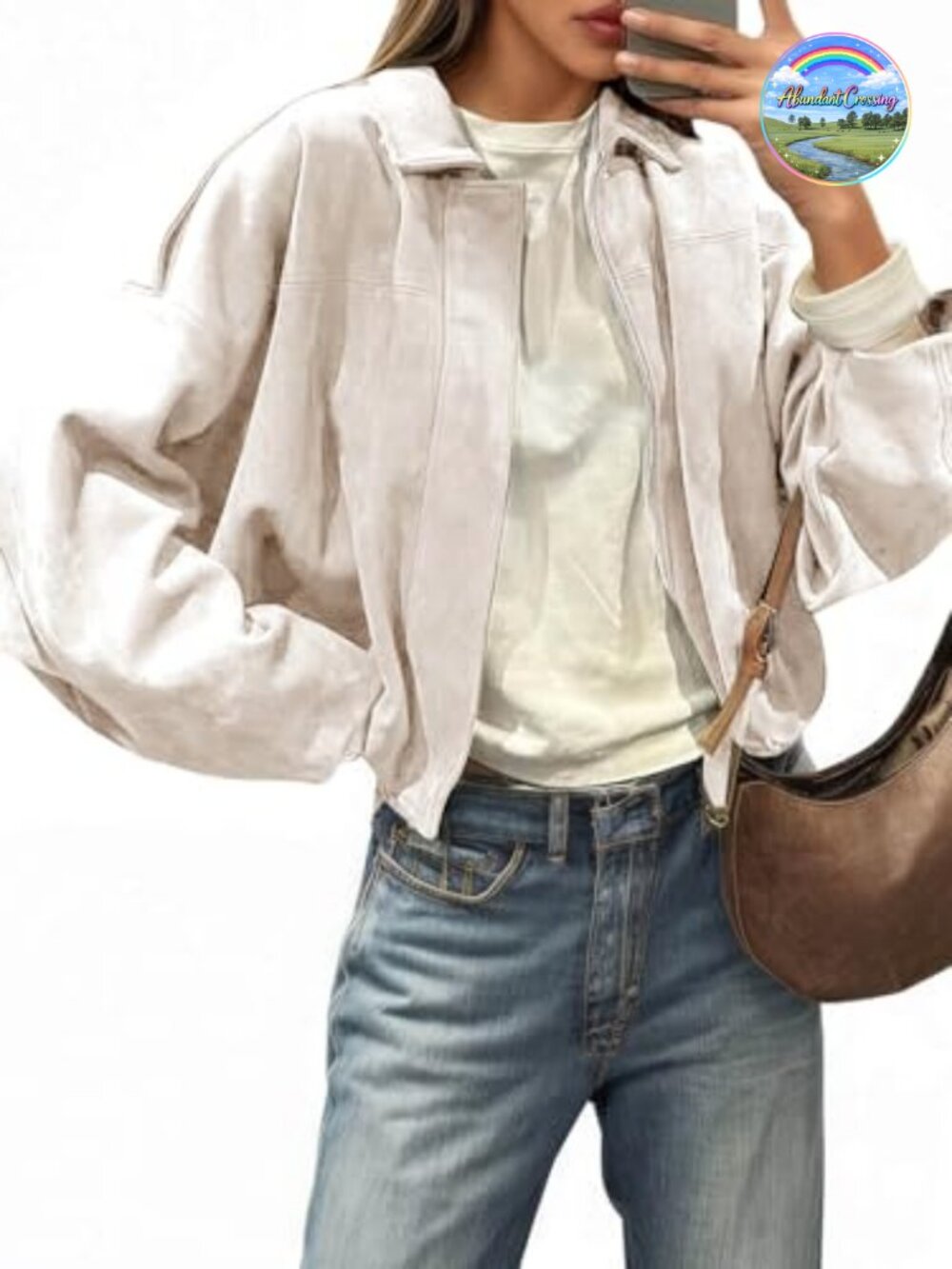 Faux Suede Bomber Jacket Oversized Cropped Zip Up Casual Coat